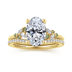 14K Yellow Gold Oval Green Sapphire and Diamond Engagement Ring — Gabriel & Co. ER16980O8Y43GS; center stone shown for illustration, not included