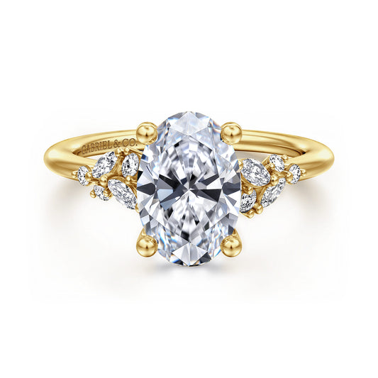 14K Yellow Gold Oval Diamond Engagement Ring — Gabriel & Co. ER16980O8Y44JJ; center stone shown for illustration, not included