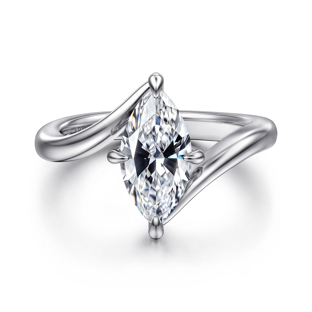 14K White Gold Compass Prong Bypass Marquise Shape Diamond Engagement Ring — Gabriel & Co. ER16994M6W4JJJ; center stone shown for illustration, not included