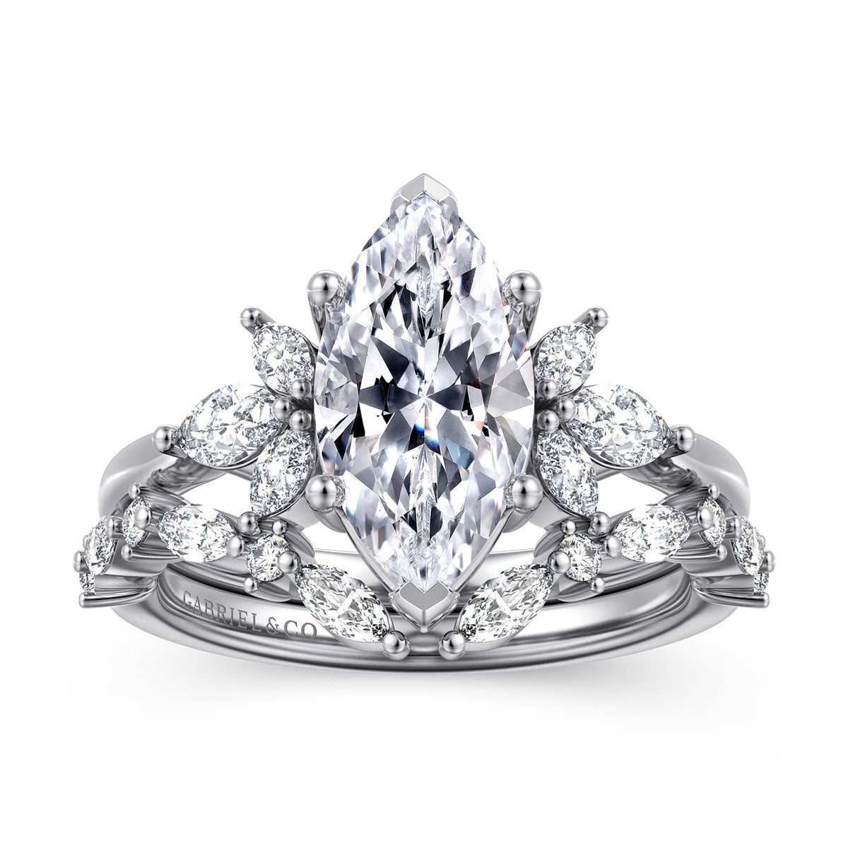 14K White Gold Marquise Shape Diamond Engagement Ring — Gabriel & Co. ER16996M8W43JJ; center stone shown for illustration, not included
