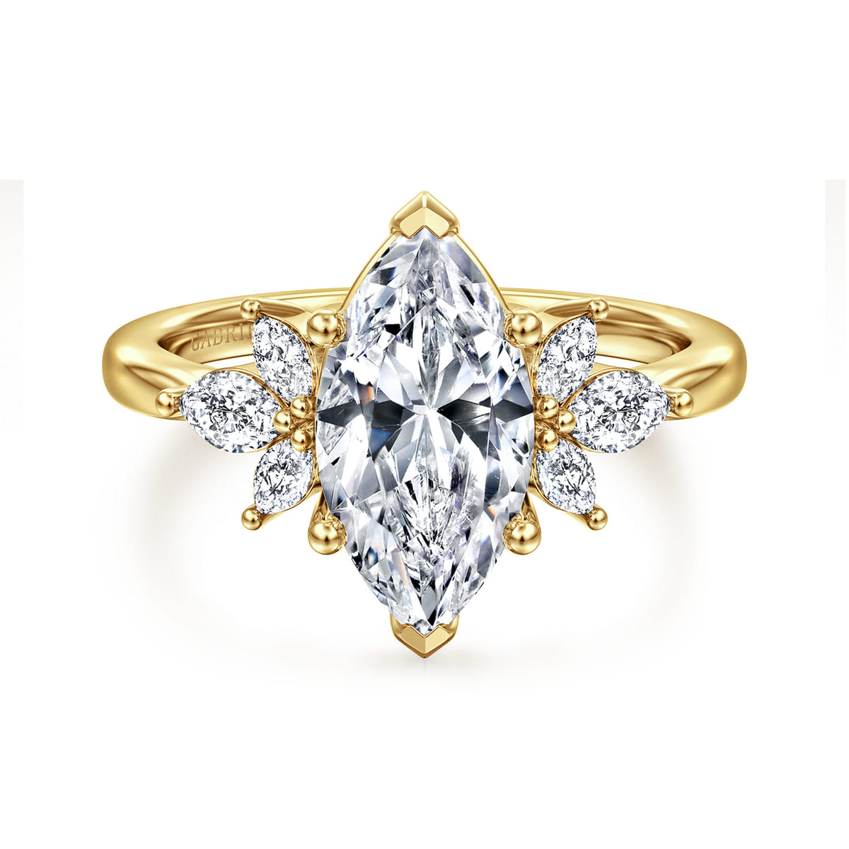 14K Yellow Gold Marquise Shape Diamond Engagement Ring — Gabriel & Co. ER16996M8Y43JJ; center stone shown for illustration, not included