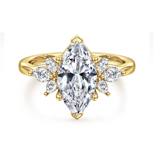 14K Yellow Gold Marquise Shape Diamond Engagement Ring — Gabriel & Co. ER16996M8Y43JJ; center stone shown for illustration, not included