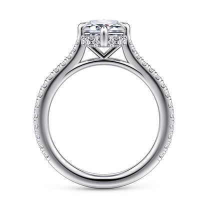 14K White Gold Compass Prong Emerald Cut Diamond Engagement Ring — Gabriel & Co. ER16997E8W44JJ; center stone shown for illustration, not included