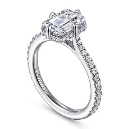 14K White Gold Compass Prong Emerald Cut Diamond Engagement Ring — Gabriel & Co. ER16997E8W44JJ; center stone shown for illustration, not included
