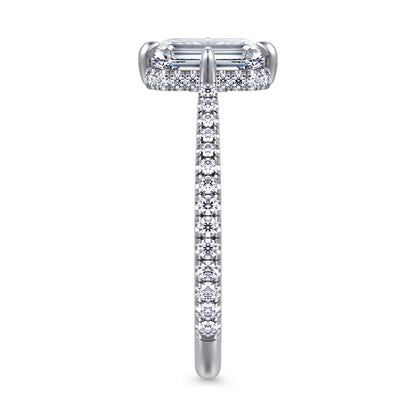 14K White Gold Compass Prong Emerald Cut Diamond Engagement Ring — Gabriel & Co. ER16997E8W44JJ; center stone shown for illustration, not included