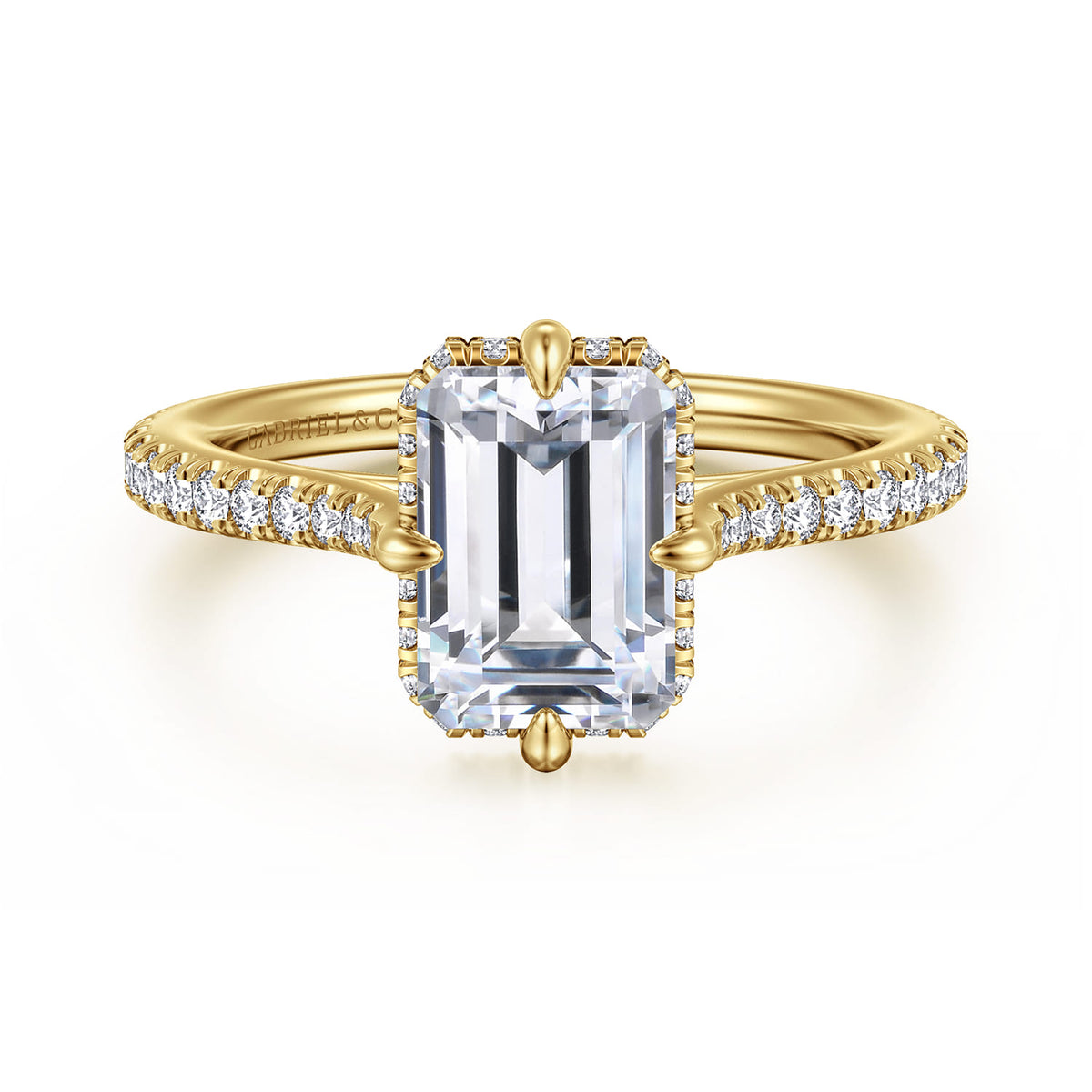 14K Yellow Gold Compass Prong Emerald Cut Diamond Engagement Ring — Gabriel & Co. ER16997E8Y44JJ; center stone shown for illustration, not included