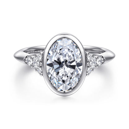 14K White Gold Bezel Set Oval Diamond Engagement Ring — Gabriel & Co. ER16998O8W44JJ; center stone shown for illustration, not included