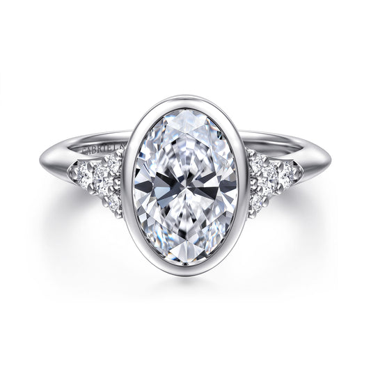 14K White Gold Bezel Set Oval Diamond Engagement Ring — Gabriel & Co. ER16998O8W44JJ; center stone shown for illustration, not included
