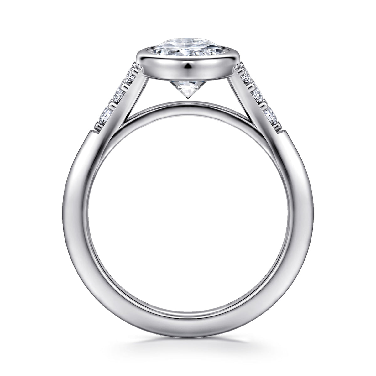 14K White Gold Bezel Set Oval Diamond Engagement Ring — Gabriel & Co. ER16998O8W44JJ; center stone shown for illustration, not included