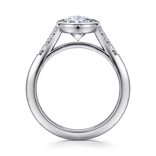 14K White Gold Bezel Set Oval Diamond Engagement Ring — Gabriel & Co. ER16998O8W44JJ; center stone shown for illustration, not included