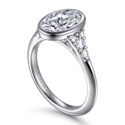 14K White Gold Bezel Set Oval Diamond Engagement Ring — Gabriel & Co. ER16998O8W44JJ; center stone shown for illustration, not included