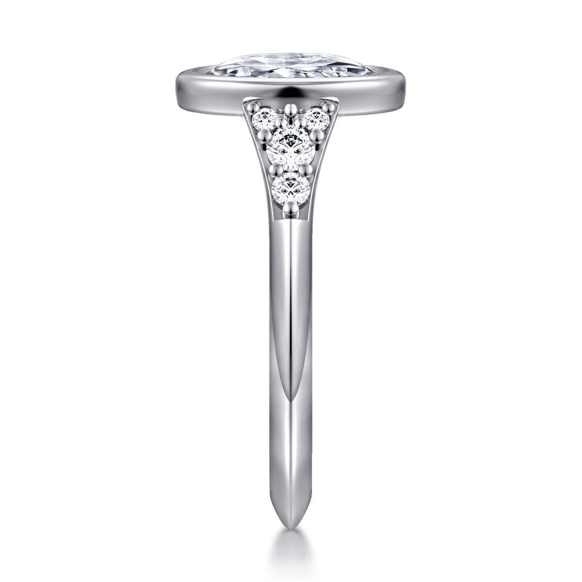 14K White Gold Bezel Set Oval Diamond Engagement Ring — Gabriel & Co. ER16998O8W44JJ; center stone shown for illustration, not included