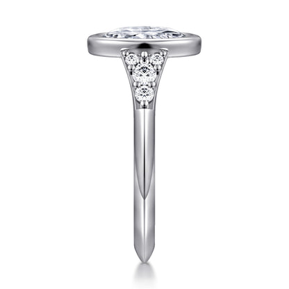 14K White Gold Bezel Set Oval Diamond Engagement Ring — Gabriel & Co. ER16998O8W44JJ; center stone shown for illustration, not included