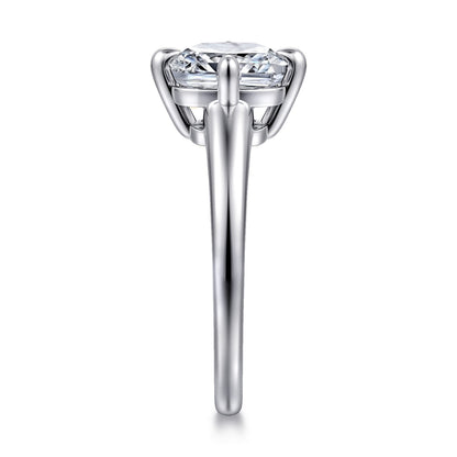 14K White Gold Cushion Cut Solitaire Diamond Engagement Ring — Gabriel & Co. ER16999C12W4JJJ; center stone shown for illustration, not included