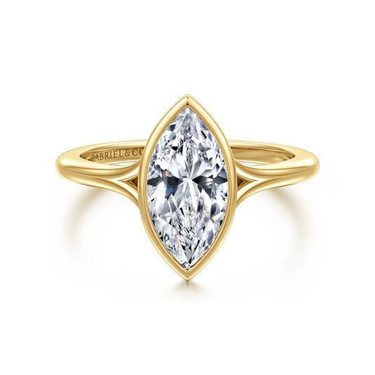 14K Yellow Gold Bezel Set Emerald Cut Solitaire Diamond Engagement Ring — ER17000M6Y4JJJ; center stone shown for illustration, not included