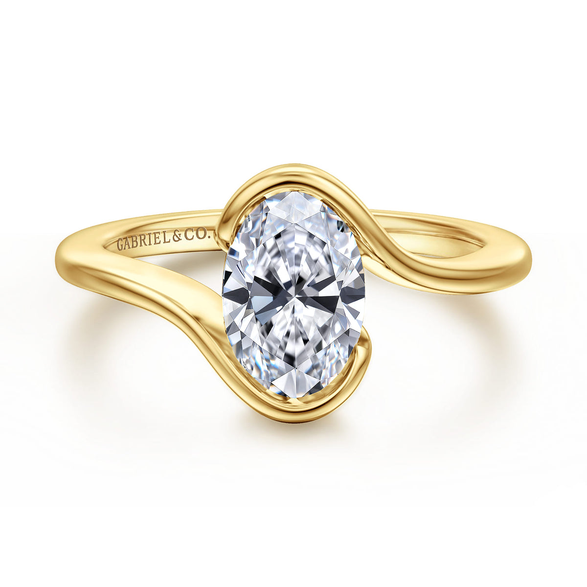 14K Yellow Gold Bypass Oval Solitaire Diamond Engagement Ring — Gabriel & Co. ER17011O6Y4JJJ; center stone shown for illustration, not included
