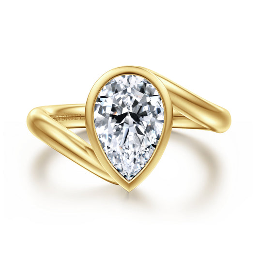14K Yellow Gold Bypass Pear Shape Solitaire Diamond Engagement Ring — Gabriel & Co. ER17012P8Y4JJJ; center stone shown for illustration, not included