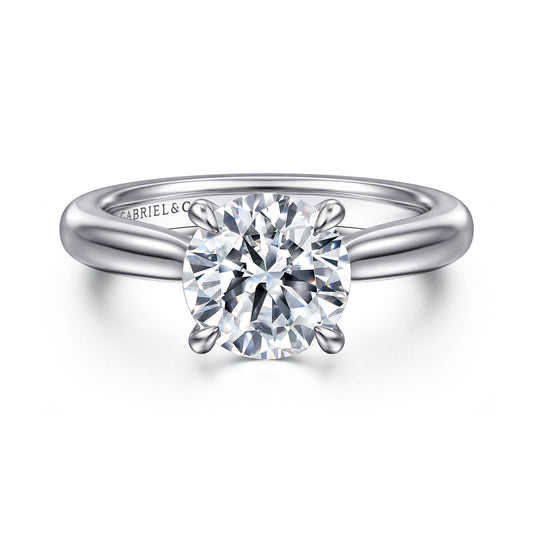 14K White Gold Round Solitaire Diamond Engagement Ring — Gabriel & Co. ER17023R8W4JJJ; center stone shown for illustration, not included