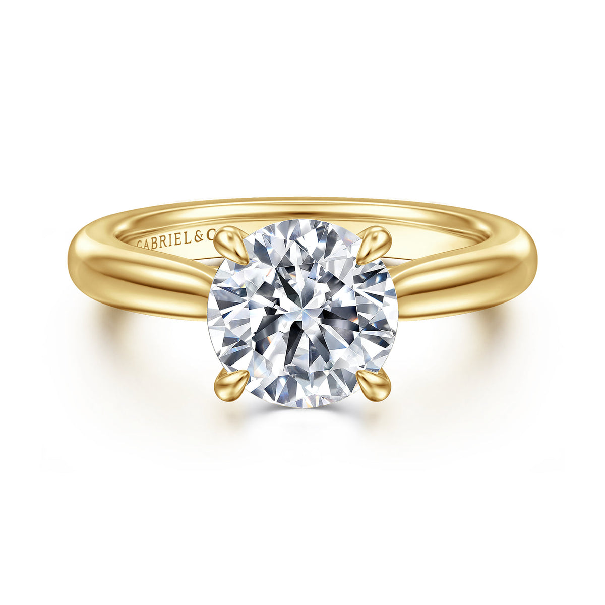 14K Yellow Gold Round Solitaire Diamond Engagement Ring — Gabriel & Co. ER17023R8Y4JJJ; center stone shown for illustration, not included