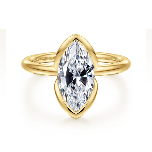 14K Yellow Gold Half Bezel Marquise Shape Solitaire Diamond Engagement Ring — Gabriel & Co. ER17028M8Y4JJJ; center stone shown for illustration, not included