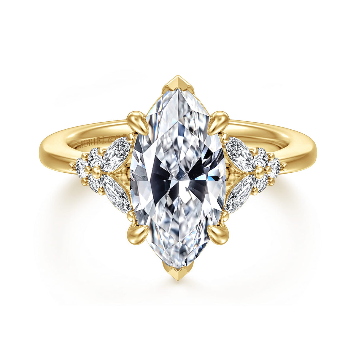 14K Yellow Gold Marquise Shape Diamond Engagement Ring — Gabriel & Co. ER17032M12Y44JJ; center stone shown for illustration, not included