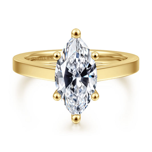 14K Yellow Gold 6 Prong Marquise Shape Solitaire Diamond Engagement Ring — Gabriel & Co. ER17092M8Y4JJJ; center stone shown for illustration, not included