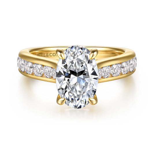14K Yellow Gold Oval Diamond Engagement Ring — Gabriel & Co. ER17099O8Y44JJ; center stone shown for illustration, not included