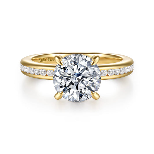 14K Yellow Gold Round Diamond Engagement Ring — Gabriel & Co. ER17100R8Y44JJ; center stone shown for illustration, not included