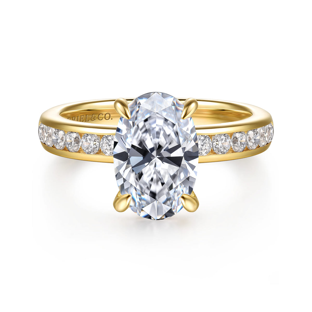 14K Yellow Gold Oval Diamond Engagement Ring — Gabriel & Co. ER17101O8Y44JJ; center stone shown for illustration, not included