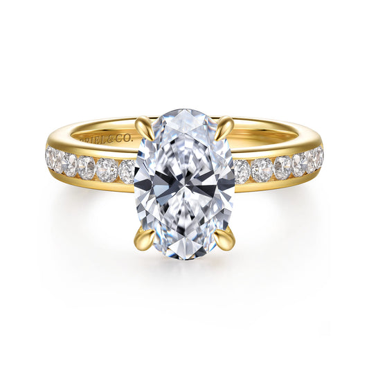 14K Yellow Gold Oval Diamond Engagement Ring — Gabriel & Co. ER17101O8Y44JJ; center stone shown for illustration, not included