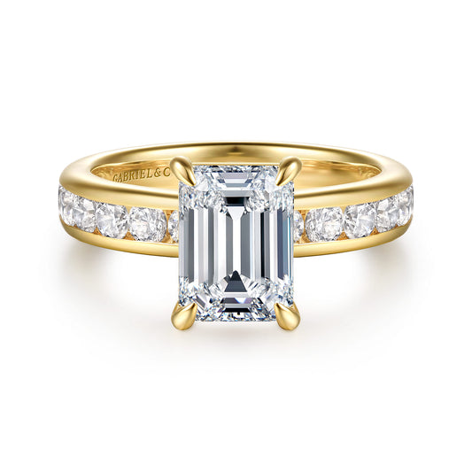 14K Yellow Gold Emerald Cut Diamond Engagement Ring — Gabriel & Co. ER17102E8Y44JJ; center stone shown for illustration, not included
