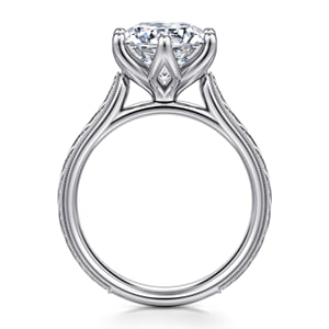 Vintage Inspired 14K White Gold Round Solitaire Diamond Engagement Ring — Gabriel & Co. ER17103R12W4JJJ; center stone shown for illustration, not included