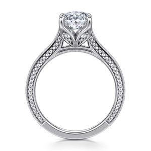 Vintage Inspired 14K White Gold Oval Solitaire Engagement Ring — Gabriel & Co. ER17104O8W44JJ; center stone shown for illustration, not included