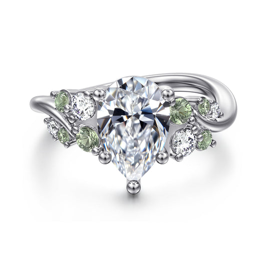 14K White Gold Bypass Pear Shape Green Sapphire and Diamond Engagement Ring — Gabriel & Co. ER17106P8W44GS; center stone shown for illustration, not included