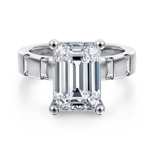 14K White Gold Emerald Cut Diamond Engagement Ring — Gabriel & Co. ER17107E18W44JJ; center stone shown for illustration, not included