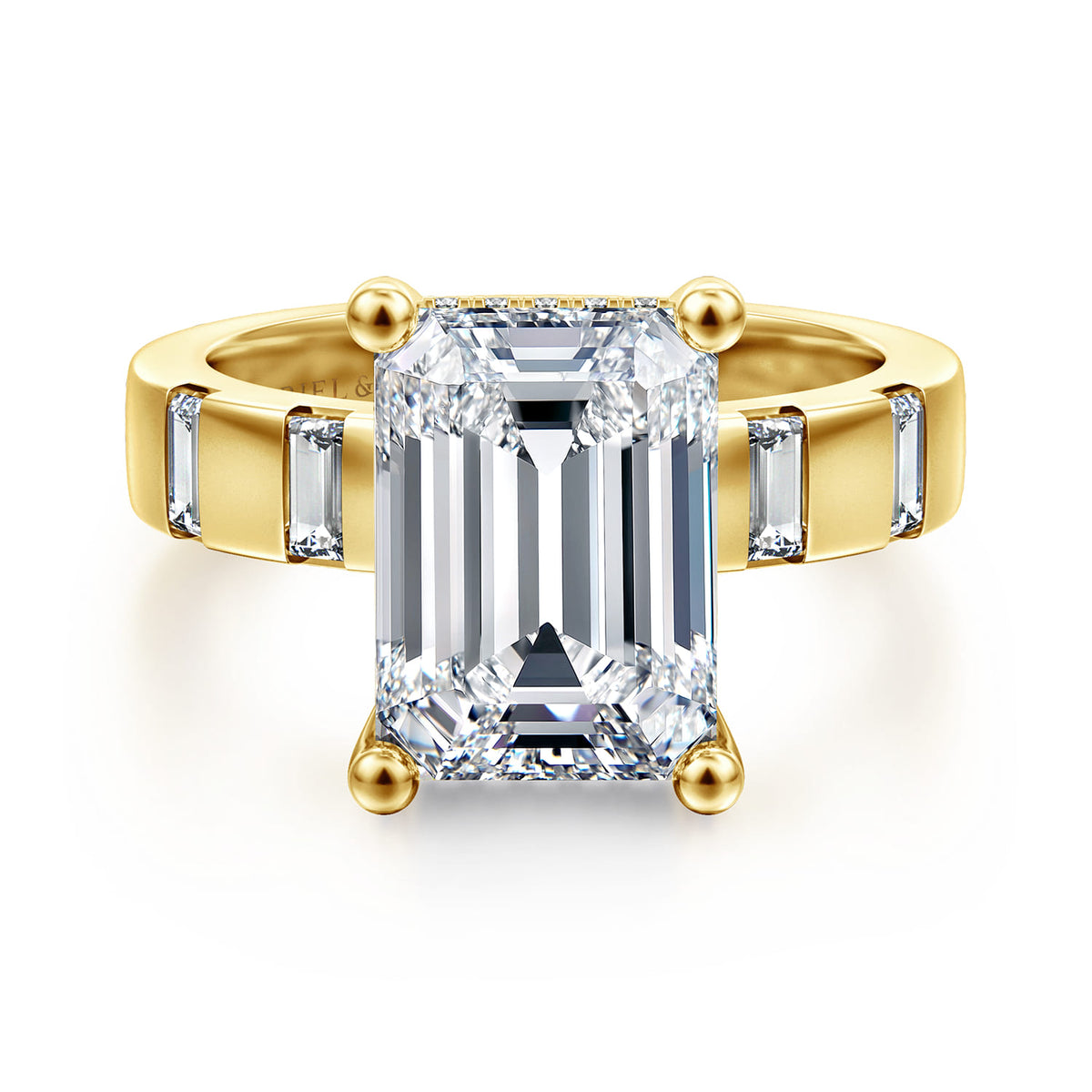 14K Yellow Gold Emerald Cut Diamond Engagement Ring — Gabriel & Co. ER17107E18Y44JJ; center stone shown for illustration, not included