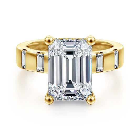 14K Yellow Gold Emerald Cut Diamond Engagement Ring — Gabriel & Co. ER17107E18Y44JJ; center stone shown for illustration, not included