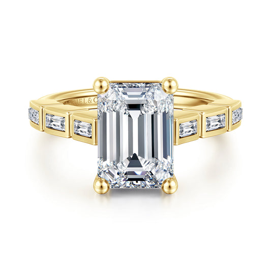 14K Yellow Gold Emerald Cut Diamond Engagement Ring — Gabriel & Co. ER17108E13Y43JJ; center stone shown for illustration, not included