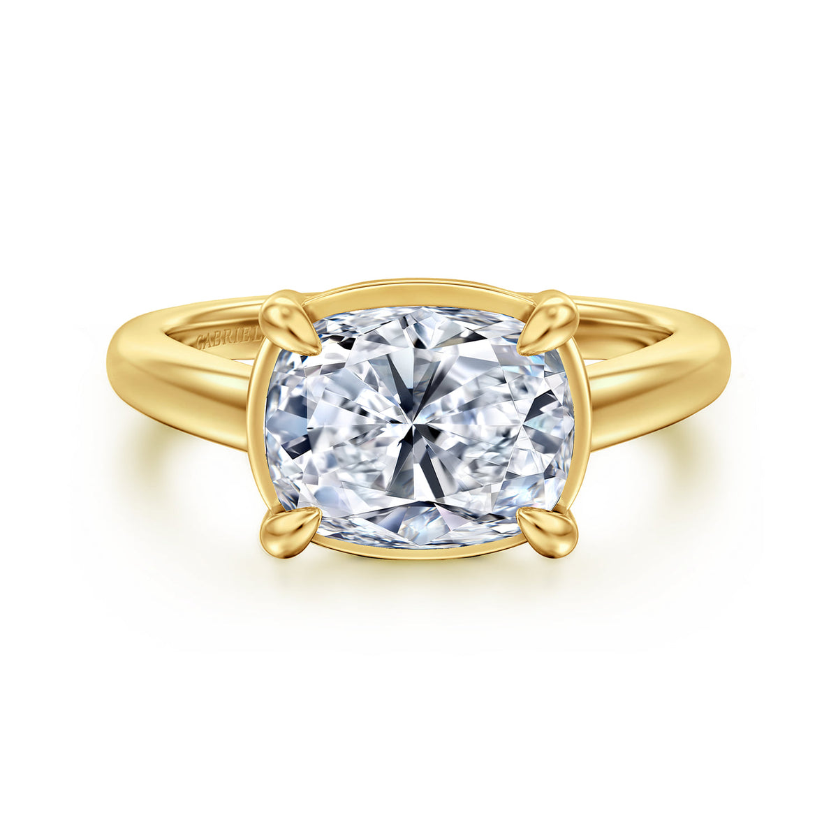 14K Yellow Gold East West Elongated Cushion Diamond Engagement Ring — Gabriel & Co. ER17129G12Y44JJ; center stone shown for illustration, not included