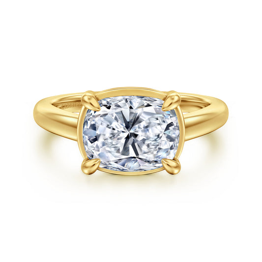 14K Yellow Gold East West Elongated Cushion Diamond Engagement Ring — Gabriel & Co. ER17129G12Y44JJ; center stone shown for illustration, not included