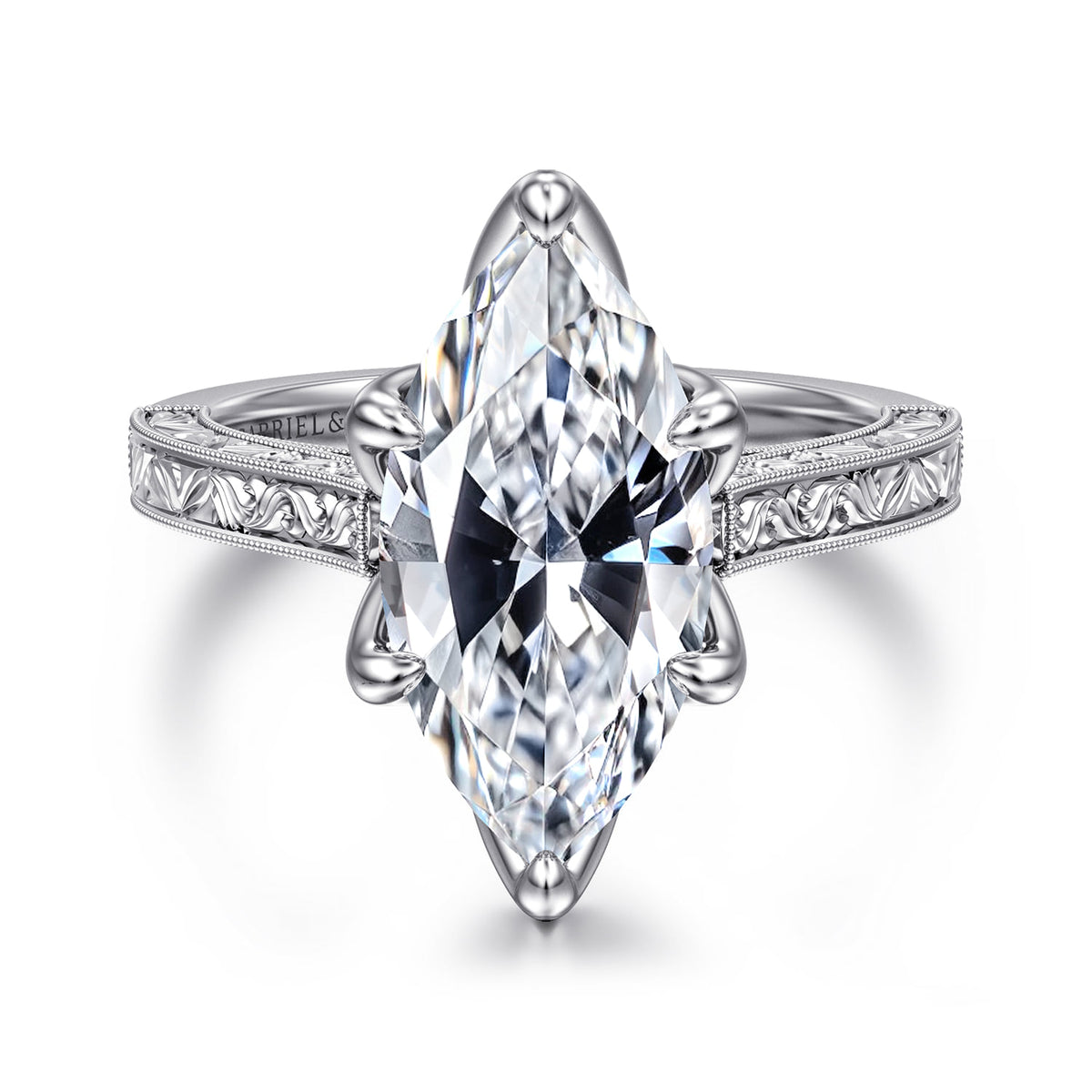 Vintage Inspired 14K White Gold Marquise Solitaire Engagement Ring — Gabriel & Co. ER17134M13W4JJJ; center stone shown for illustration, not included