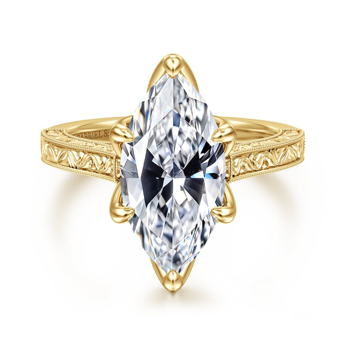 Vintage Inspired 14K Yellow Gold Marquise Solitaire Engagement Ring — Gabriel & Co. ER17134M13Y4JJJ; center stone shown for illustration, not included