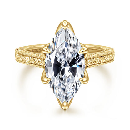 Vintage Inspired 14K Yellow Gold Marquise Solitaire Engagement Ring — Gabriel & Co. ER17134M13Y4JJJ; center stone shown for illustration, not included
