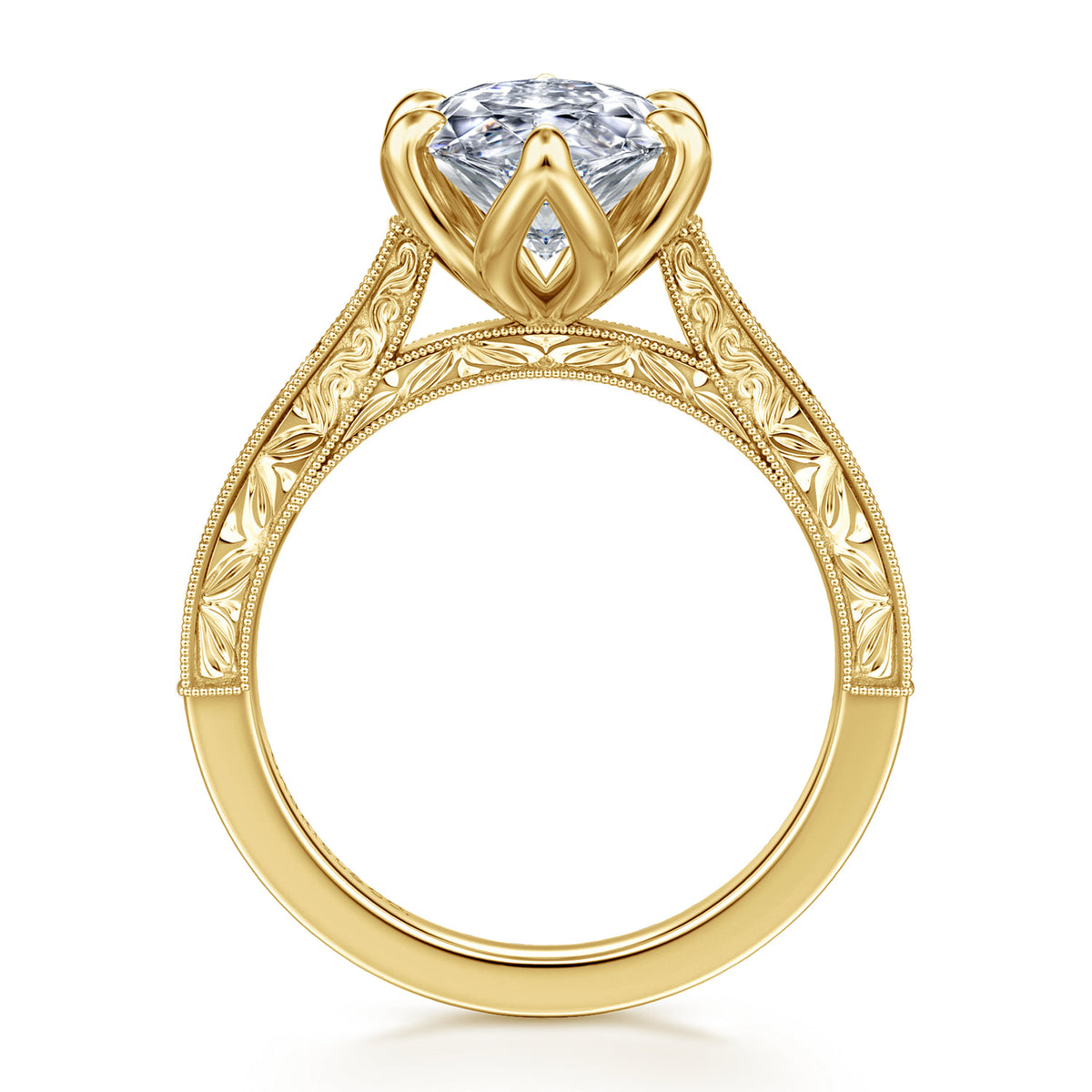 Vintage Inspired 14K Yellow Gold Marquise Solitaire Engagement Ring — Gabriel & Co. ER17134M13Y4JJJ; center stone shown for illustration, not included