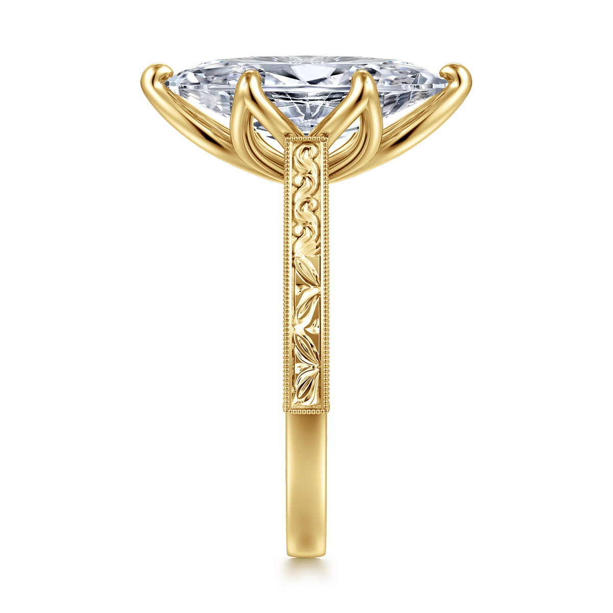 Vintage Inspired 14K Yellow Gold Marquise Solitaire Engagement Ring — Gabriel & Co. ER17134M13Y4JJJ; center stone shown for illustration, not included