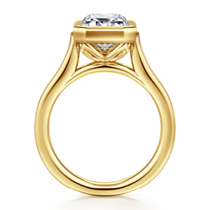 Vintage Inspired 14K Yellow Gold Emerald Cut Solitaire Diamond Engagement Ring — Gabriel & Co. ER17135E14Y4JJJ; center stone shown for illustration, not included