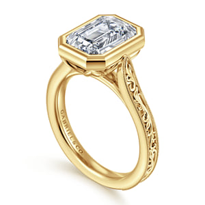 Vintage Inspired 14K Yellow Gold Emerald Cut Solitaire Diamond Engagement Ring — Gabriel & Co. ER17135E14Y4JJJ; center stone shown for illustration, not included