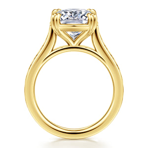 Vintage Inspired 14K Yellow Gold Elongated Cushion Solitaire Diamond Engagement Ring — Gabriel & Co. ER17136G20Y4JJJ; center stone shown for illustration, not included