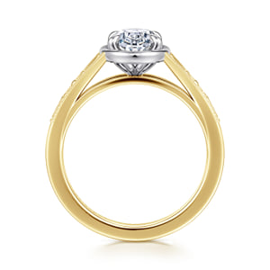 Vintage Inspired 14K White-Yellow Gold Oval Solitaire Diamond Engagement Ring — Gabriel & Co. ER17137O6M4JJJ; center stone shown for illustration, not included