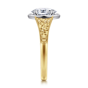 Vintage Inspired 14K White-Yellow Gold Oval Solitaire Diamond Engagement Ring — Gabriel & Co. ER17137O6M4JJJ; center stone shown for illustration, not included